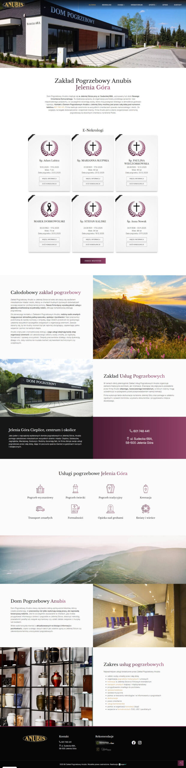 Zrzut ekranu strony głównej Anubis Pogrzeby