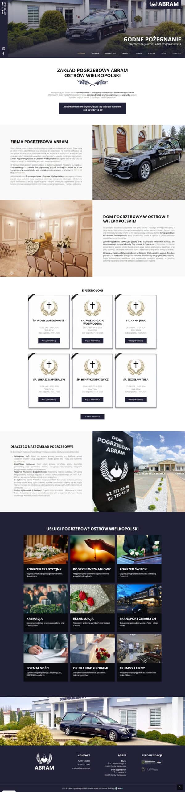 Zakład Pogrzebowy Ostrów Wielkopolski - Usługi Pogrzebowe ABRAM - zrzut ekranu